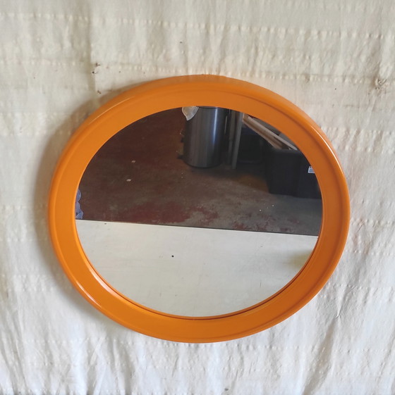 Image 1 of Round Orange Plastic Mirror - 1970s