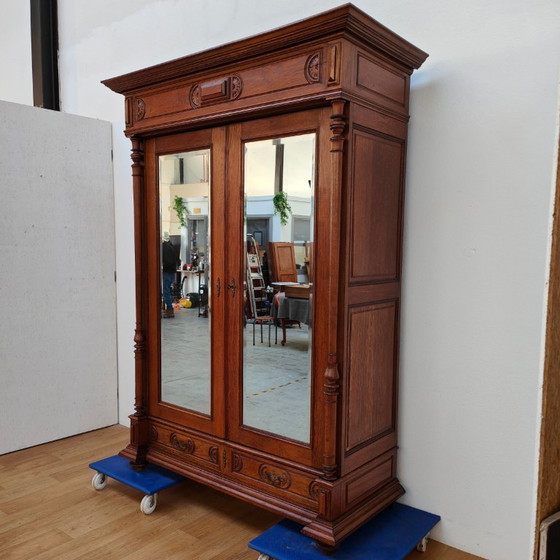 Image 1 of Antieke kledingkast garderobekast spiegelkast demontabel