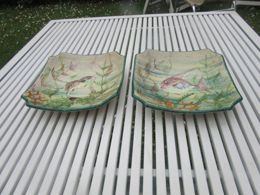2 M.G.A.   G. Mazzotti Albisola Italy Fish Plates Saucers Modernist