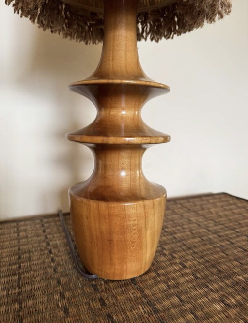 Lampe bois tourné années 70