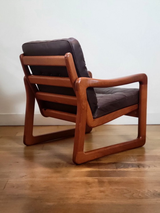 Image 1 of Set of 2 vintage armchairs from EMC Furniture in teak and leather