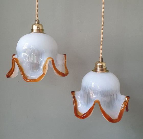 Set of 2 Vintage Murano Pendant lamps - Italy - Mid Century – Metal, Murano Glass (photo 10 of 21)