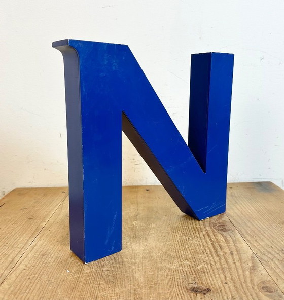 Image 1 of Vintage Blue Iron Facade Letter N, 1970s