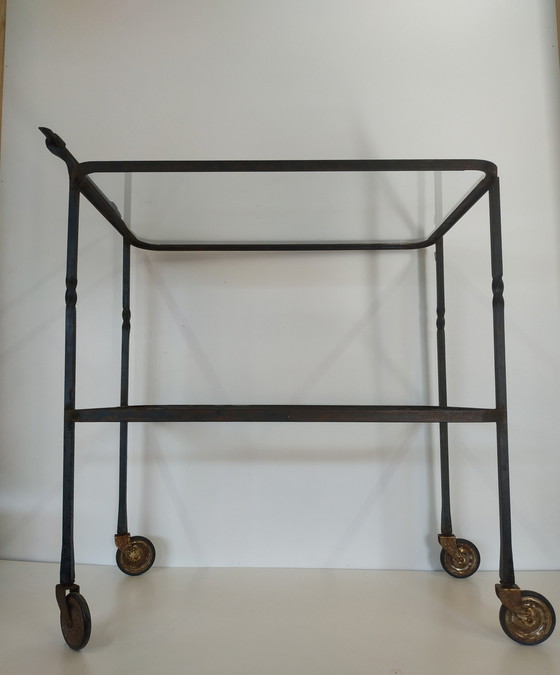 Image 1 of Carrello da giardino in metallo Brocante Carrello da portata Tavolo da giardino Piatti in vetro