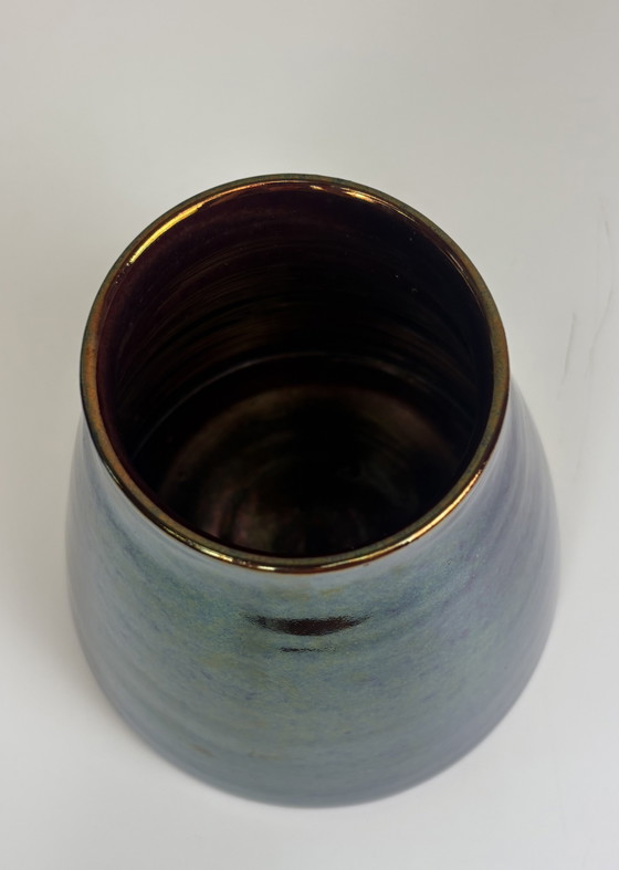 Large Iridescent Mobach Ceramic Vase Gold Green Kasper Design (photo 4 of 13)
