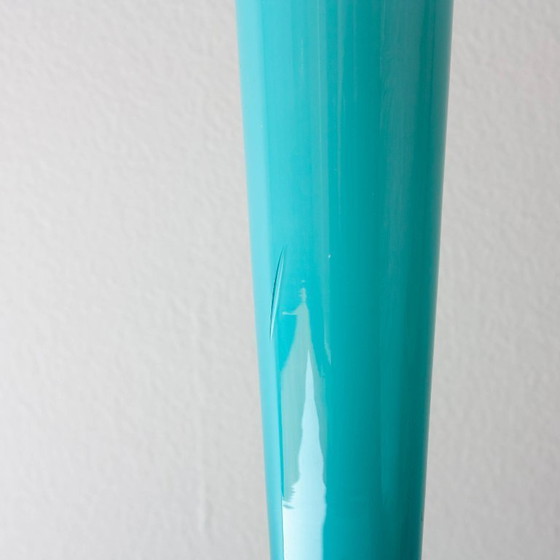 Vintage 1960s Portuguese Blue Glass Vase with Foot (photo 3 of 8)