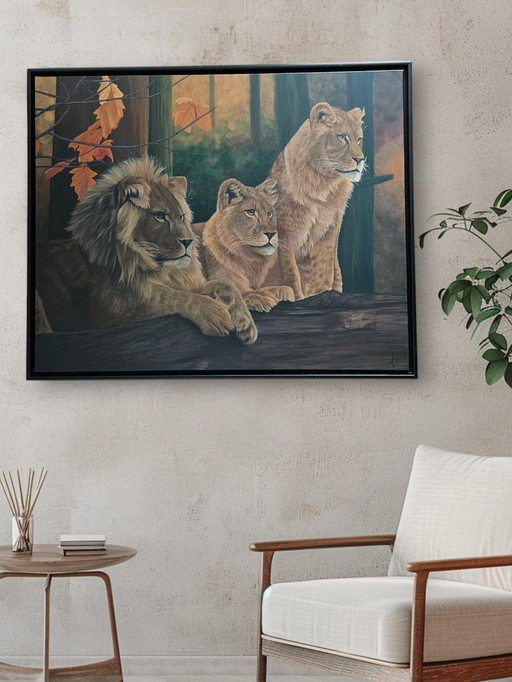 Peinture acrylique Lions 80X100 Cm