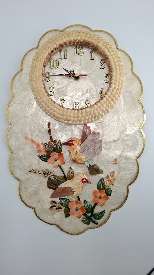 Mother-of-pearl and shell wall clock