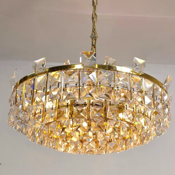 Image 1 of Lámpara de araña PALWA de cristal y latón, modelo XL, de mediados de siglo (años 70).