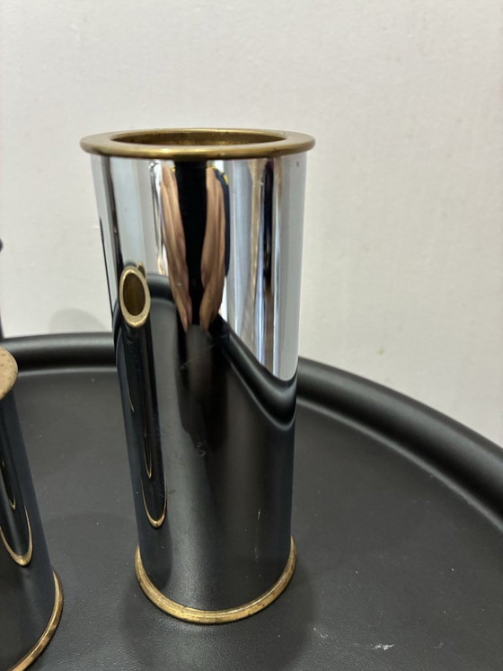 Set of 4 Cylinder 2000 candle holders by Staffan Engelsson, 1970s, Chrome, Brass, Silver (photo 5 of 8)