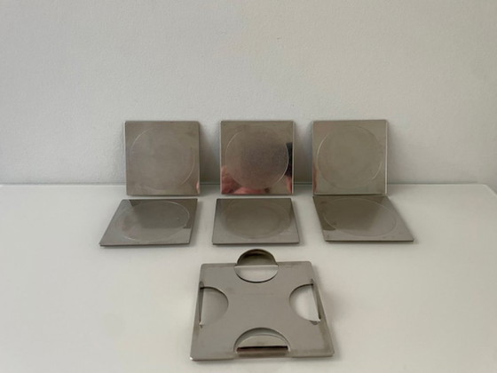 Image 1 of Ikea Groggy Vintage Coasters – Set di 6 sottobicchieri in acciaio inossidabile con supporto