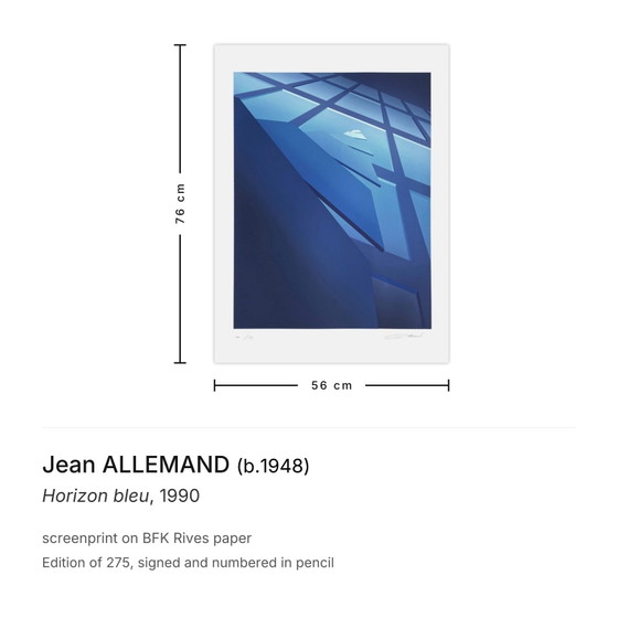 Jean Allemand signierter Siebdruck Horizon Bleu 1990 – Lithographien & Drucke, Paper (photo 3 of 5)
