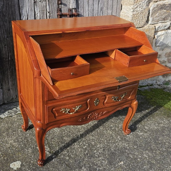Image 1 of Vintage secretair bureau/kantoorkast/ladekast van kersenhout in Louis XV-stijl - jaren 80