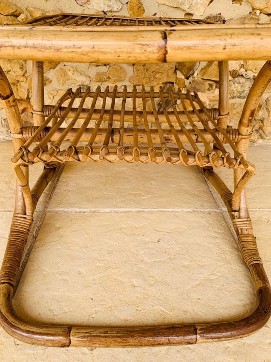 Image 1 of Tavolino da caffè in bambù e rattan con portariviste, stile metà secolo, di Tito Agnoli, circa anni '60.