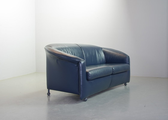 Image 1 of Wittmann Petrol Blue Soft Leather Two-Seat Sofa, Model Aura Designed by Paolo Piva. Austria, 1980s.