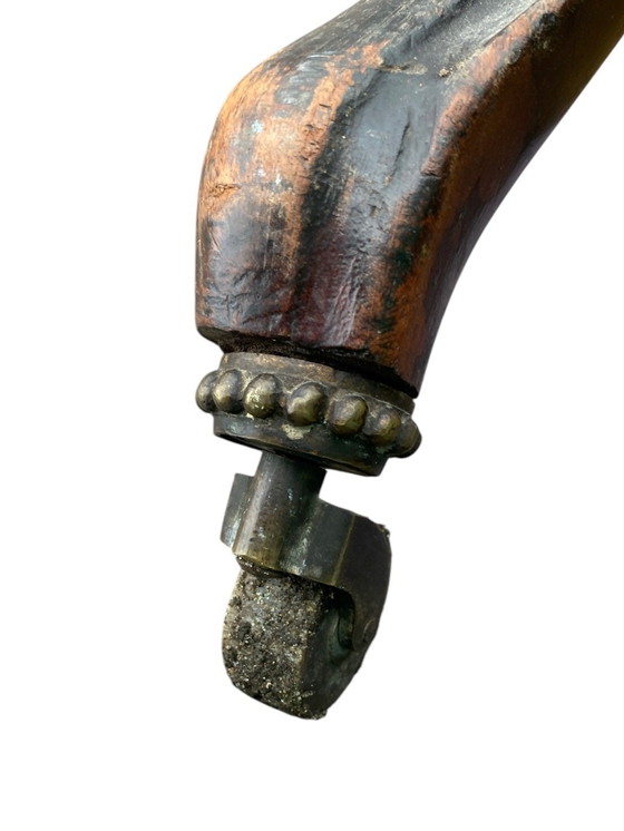 Banc ancien, retapissé, Bois, Textile, Marron (photo 8 sur 9)