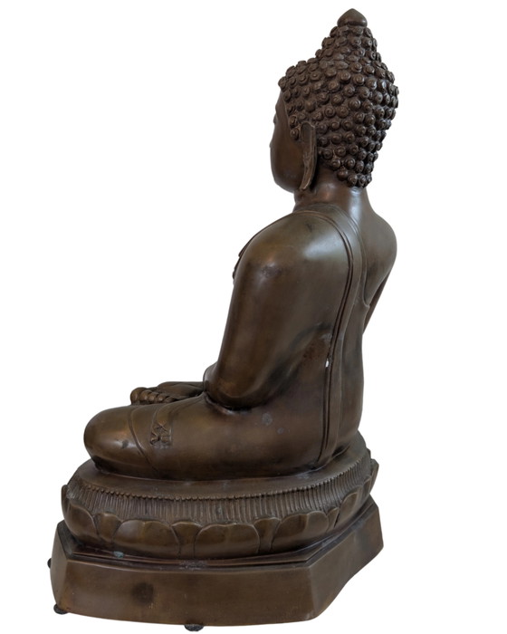 Imponente Statua di Buddha Thai – Stile Ayutthaya – 12 kg Ottone Fuso a Mano – Sculture, Brass (photo 6 of 10)