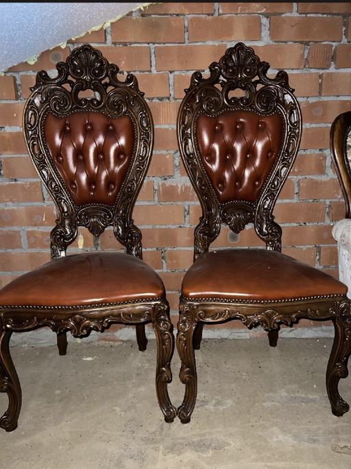 4 Chaises de salle à manger baroques en cuir