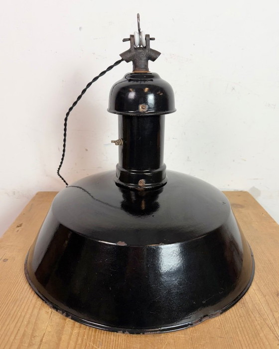 Image 1 of Industrial Black Enamel Bauhaus Pendant Lamp, 1930s