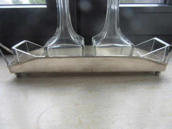Image 1 of Supporto per ampolla in argento placcato e vetro di cristallo, stile Art Nouveau, vintage
