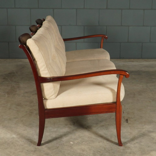 Vintage driezitsbank – mahoniehout – jaren 60/70 – 3 5 zitsbanken, Textile (photo 2 of 10)