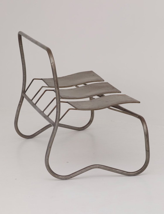 Image 1 of Sculpturaal metalen bankje / Gesigneerd kunstwerk uit 2000