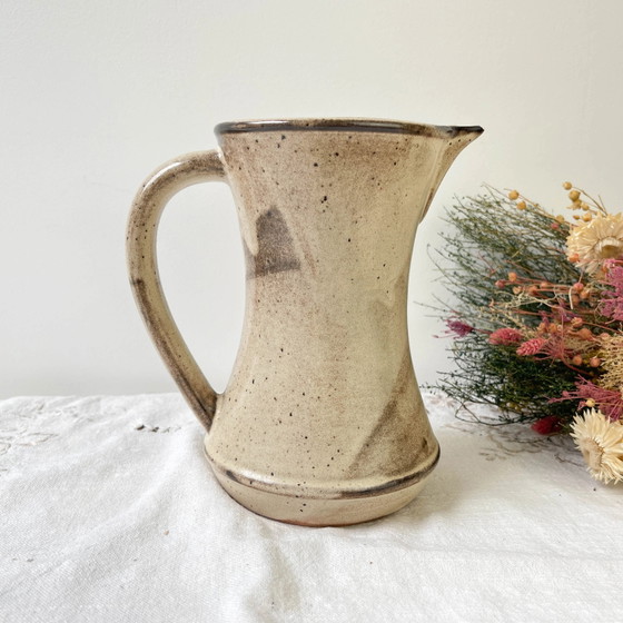 1970s Les Grottes Dieulefit Floral Pattern Ceramic Pitcher – Glass & Decanter, Rustic (photo 3 of 10)