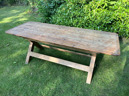 Table de salle à manger vintage table de campagne bois jambes croisées