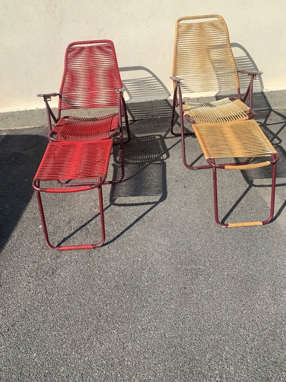 Image 1 of Chaise longue  vintage en scoubidou  véritable  