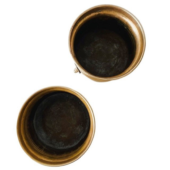 Image 1 of Set vintage di vasi da fiori in ottone e oro con zampe di leone, anni '50