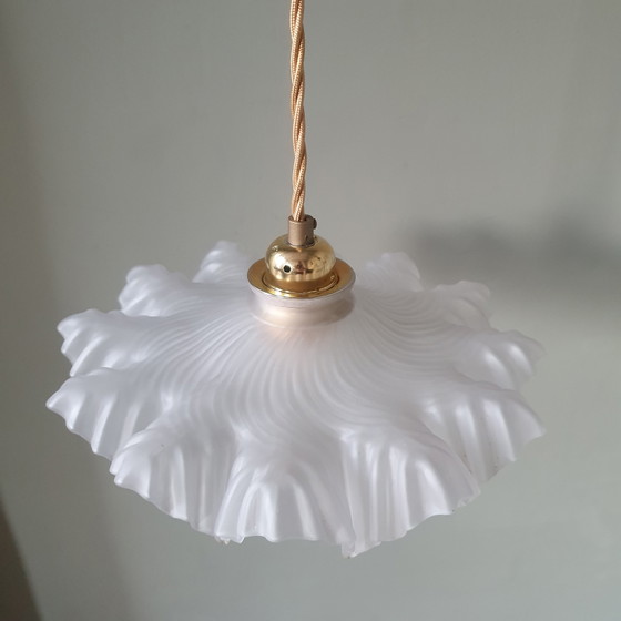 Image 1 of Vintage French Frosted Glass Pendant Lamp in Clichy Style