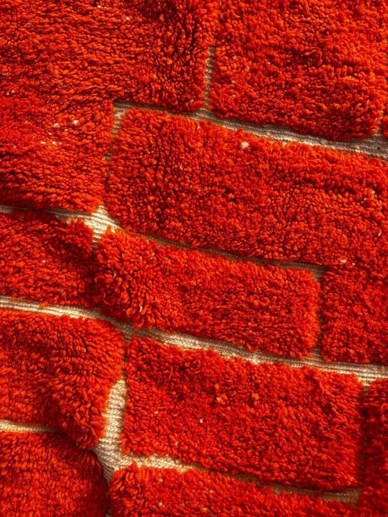 Image 1 of Handmade Moroccan Mrirt Rug – Burnt Orange Wool Rug 200x300 cm – Modern Textured Carpet – Bold Abstract Design – Large Living Ro