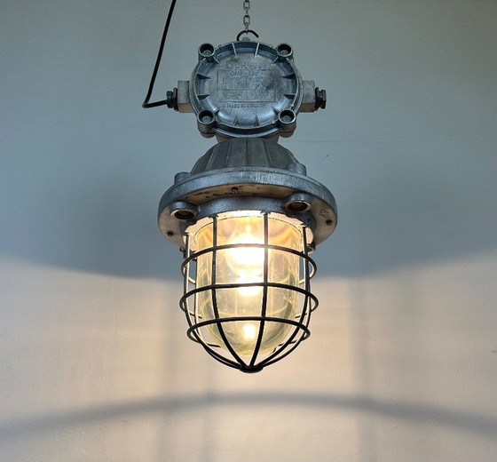 Image 1 of Large Industrial Cast Aluminium Cage Pendant Light, 1970s