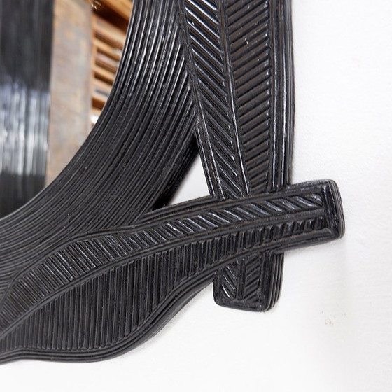 Image 1 of Grand miroir mural Vivai del Sud en bambou laqué noir - Années 1970