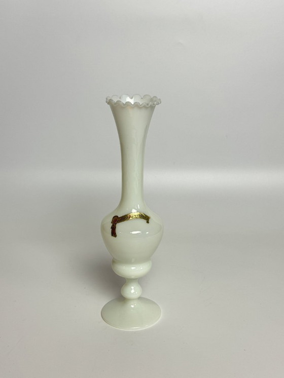 Image 1 of Elegant Italian Opaline Glass Rose Vase with Scalloped Rim, attributed to Stelvia. Italy, 1960s