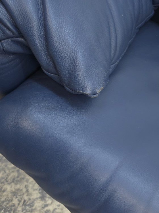 Image 1 of Cassina Maralunga Two-Seater Blue Designer Sofa Leather Sofa Couch Magistretti