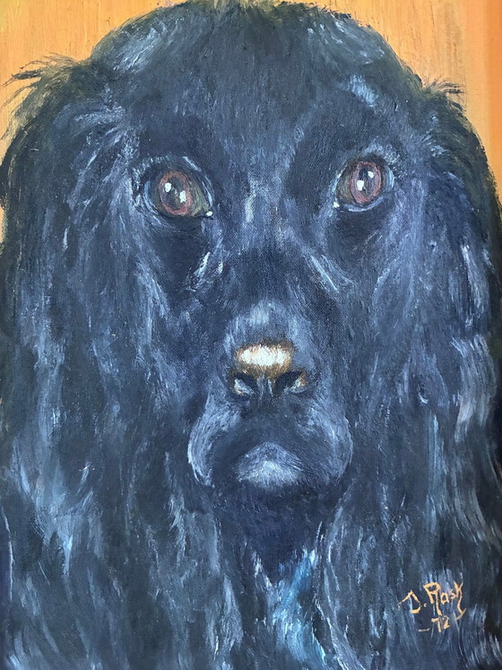 Vintage original dog portrait oil painting, signed animal art – Paintings & Drawings, Wood, Canvas (photo 3 of 20)