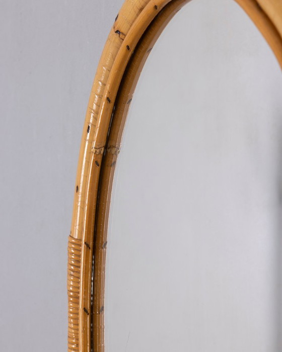 Vintage 1960s Italian Design Oval Bamboo Wall Mirror (photo 9 of 10)
