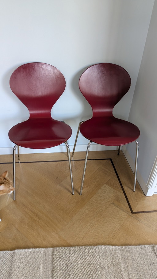 Chaises de salle à manger vintage Danerka – Lot de 2 – Rouges – Fabriquées au Danemark