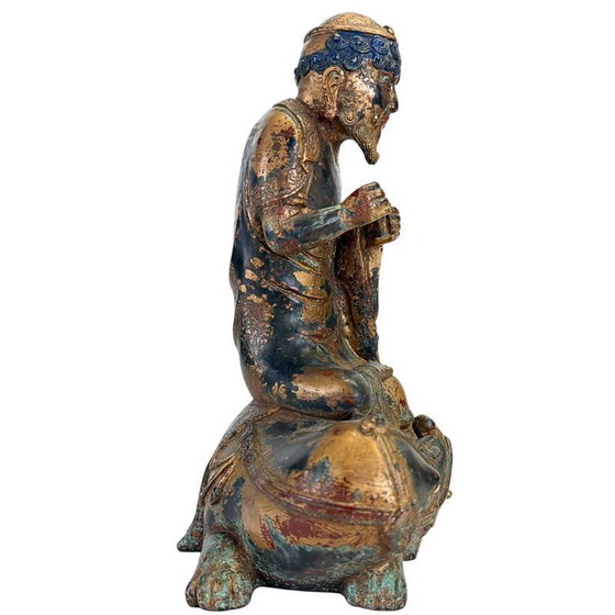 Arhat Statue, Gilded Dano Bronze, Himalayan – Buddhist Figure – Beeldhouwkunst (photo 5 of 16)