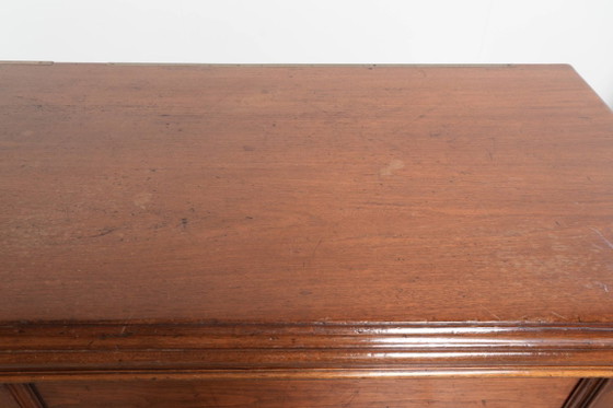 Image 1 of Large antique English shop counter/fabric counter from the 19th century with a luxurious appearance and brass rulers in the top.