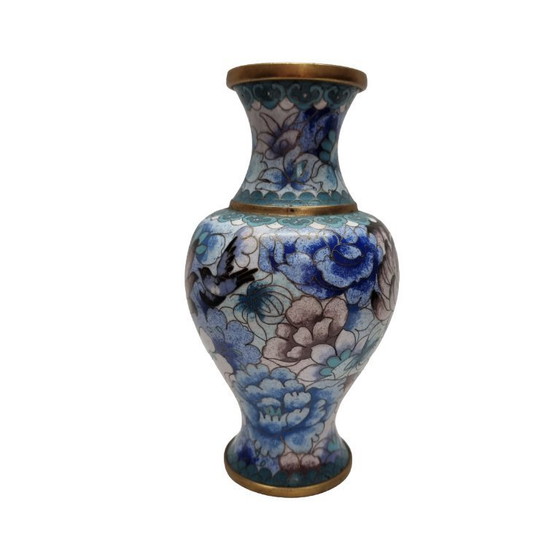 Image 1 of Vintage blue cloisonné vase