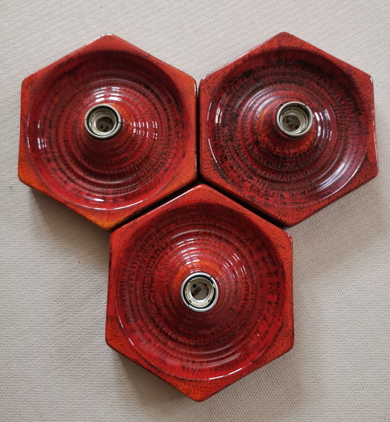 Image 1 of 1 de 3 lámparas de pared de cerámica originales de la era espacial de los años 70 de Hustadt Leuchten