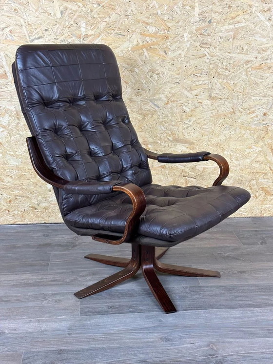 Image 1 of 60's 70's Fauteuil Easy Chair Fauteuil cuir pivotant Danish Modern Design
