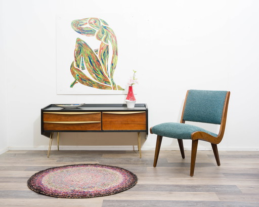 Rare compact lowboard/sideboard from the 50s with brass-colored hairpin legs