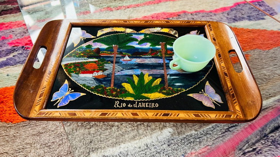 Image 1 of Vintage: 1940-1955 handbeschilderd art deco stijl dienblad, Braziliaans