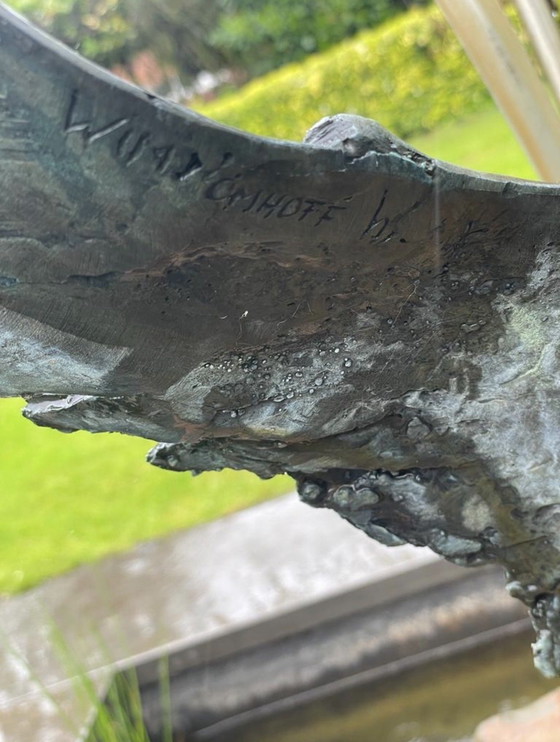 Image 1 of Unique Bronze Garden Sculpture "Birds in the Reeds" – Wim Kömhoff