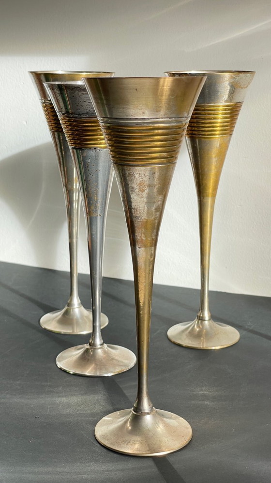 Image 1 of 6 flûte da champagne vintage in ottone placcato argento