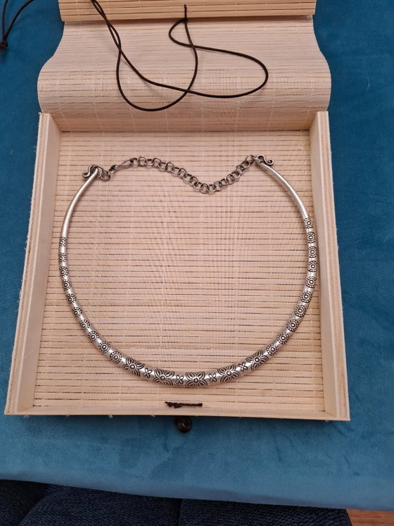 Image 1 of Sterling zilveren torque ketting, 54 cm halsomtrek - uniek stuk, omkeerbaar + houten doos