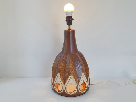 Image 1 of Vintage 1960s ceramic table or floor lamp with feather motif, West Germany, 1960s